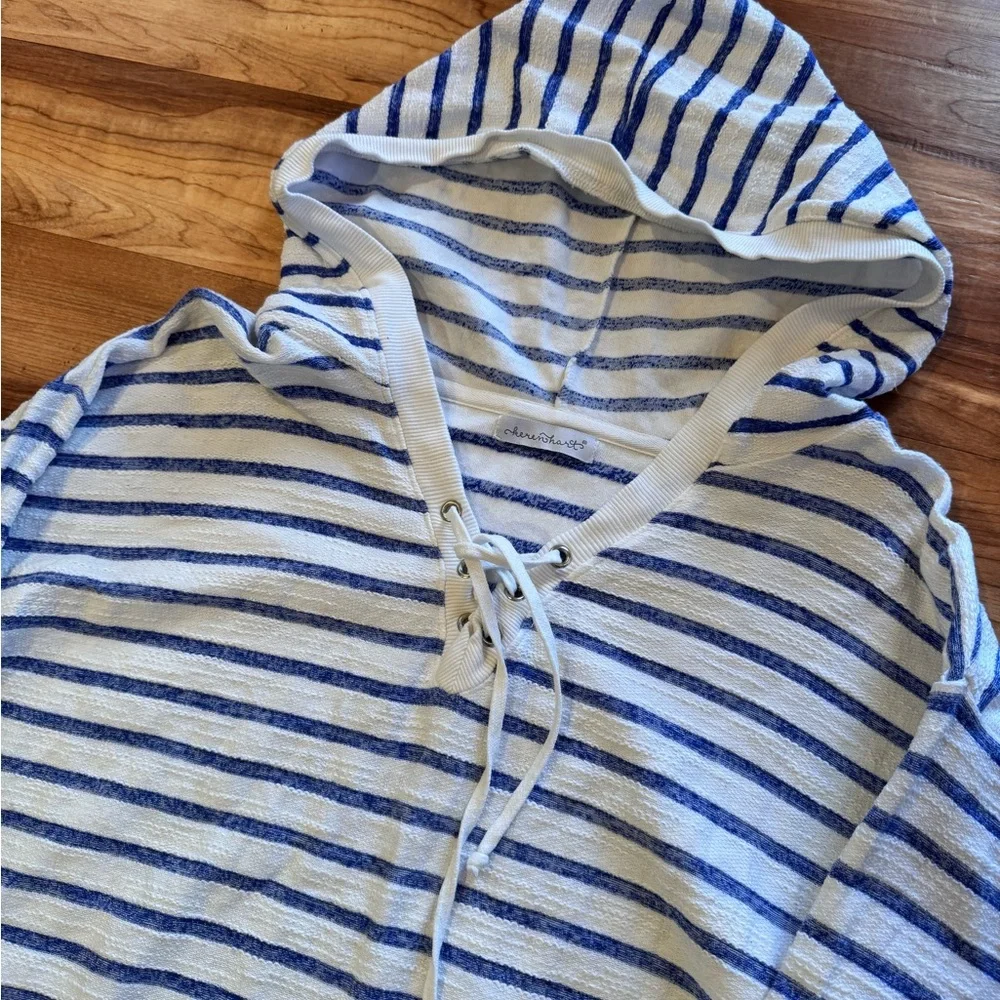 Keren Hart Striped Hooded Lace Up Top Blue White Size XL - Picture 4 of 9